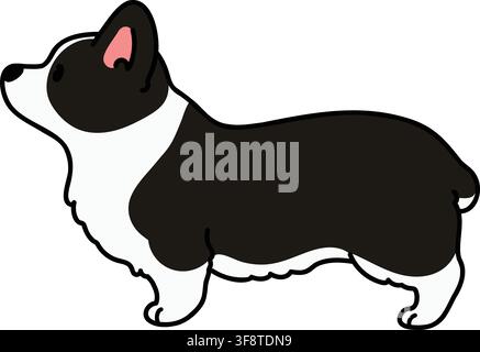 Illustration simple et mignonne d'un Corgi de couleur noire en vue latérale Illustration de Vecteur