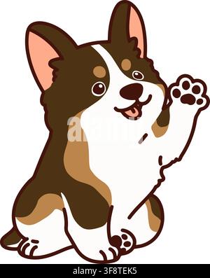 Contour d'un mignon Corgi couleur sable assis et agitant la main Illustration de Vecteur