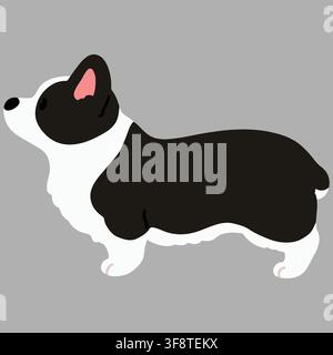 Illustration simple et mignonne d'un Corgi noir en vue de côté coloré plat Illustration de Vecteur