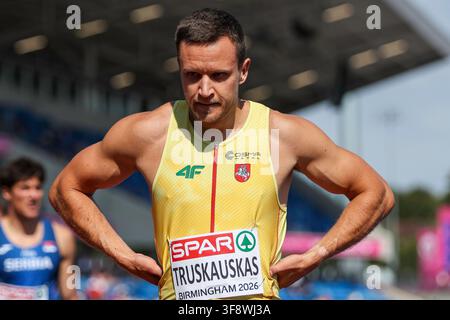 TRUSKAUSKAS Gediminas, Lituanie, photographié lors du quatrième jour des Championnats d'Europe d'athlétisme 2026 à l'Alexander Stadium, Perry Bar, Birmingham en Angleterre le mercredi 13 août 2026. (Photo : Stuart Leggett | MI News) Crédit : MI News & Sport /Alamy Live News Banque D'Images