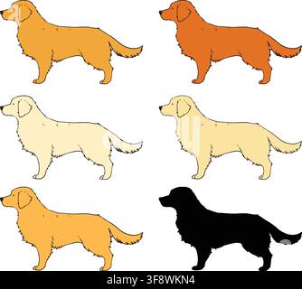 Ensemble d'illustrations dessinées à la main d'un Golden Retriever Illustration de Vecteur
