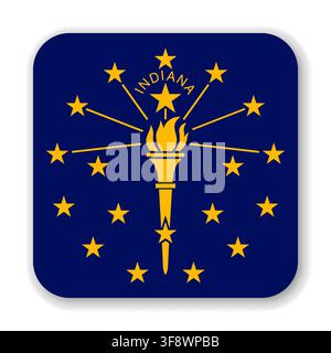 Drapeau carré arrondi de l'État de l'Indiana. Partie des États-Unis d'Amérique. Conception propre pour l'impression, le Web ou un usage éducatif. Illustration vectorielle avec ombre portée sur fond blanc. Illustration de Vecteur