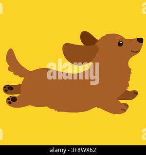 Adorable teckel miniature rouge aux couleurs plates en course Illustration de Vecteur