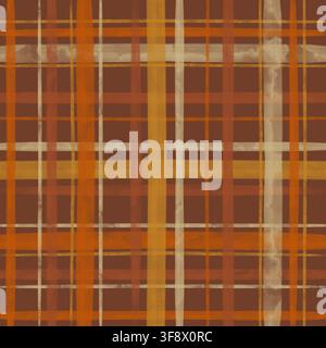 Motif à carreaux automnal sombre répétition sans couture Aquarelle dessinée à la main - Marron, jaune moutarde, crème, prune, orange brûlé, palette de couleurs d'automne tartan p Banque D'Images