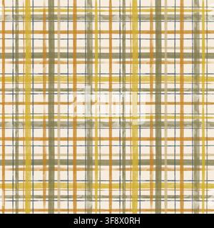 Motif à carreaux léger d'automne sans fin Plaid à l'aquarelle dessiné à la main - Or, vert sauge, crème, orange brûlé, palette de couleurs automnales tartan plaid Banque D'Images