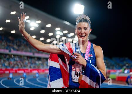 Amy Hunt (Grande-Bretagne) célèbre la victoire et la médaille d'or, 200 mètres femmes, finale Photo : Nordphoto / Memmler Banque D'Images