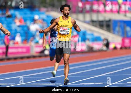 Birmingham, Birmingham, Grande-Bretagne. 13 août 2026. JOSHUA HARTMANN d'Allemagne participe au 200m masculin lors des Championnats d'athlétisme européens de Birmingham 2026 au stade Alexander le 13 août 2026 à Birmingham, GBR. (Credit Image: © Stefanos Kyriazis/ZUMA Press Wire) UTILISATION ÉDITORIALE UNIQUEMENT ! Pas pour un USAGE COMMERCIAL ! Banque D'Images