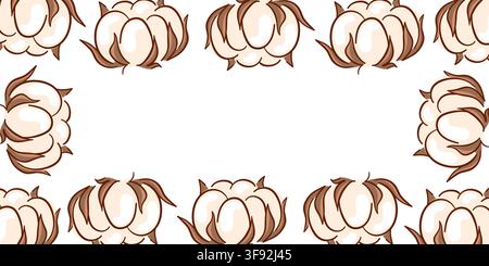 Cadre de bordure avec illustration de fleur de coton. Élément botanique de plante naturelle en style plat. Concept de matériau textile biologique. Composition vectorielle pour Illustration de Vecteur
