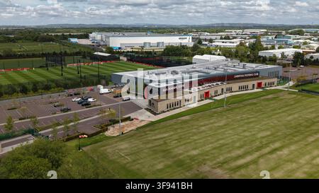 Liverpool, Royaume-Uni - 16 mai 2026 : Vue aérienne du centre de formation AXA, le centre d'entraînement du Liverpool Football Club, avec des installations modernes Banque D'Images