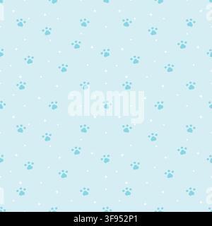 Motif bleu ciel sans couture mignon mettant en vedette des empreintes de pattes adorables, des étoiles et des points sur un fond bleu ciel pastel doux, parfait pour les produits pour animaux, fabri Illustration de Vecteur
