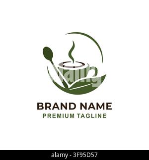 Conception professionnelle de logo pour une tasse de thé vert biologique pour un café bien-être Illustration de Vecteur