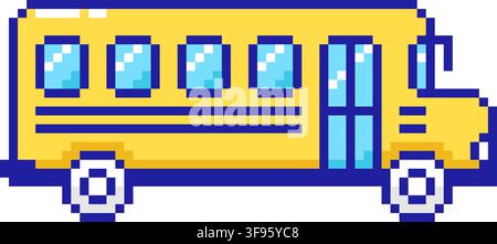 Bus scolaire jaune en pixel art isolé sur fond blanc. Illustration vectorielle Illustration de Vecteur