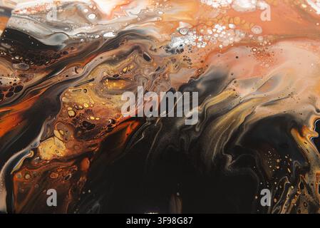 Œuvre d'art original en acrylique déversé montrant des motifs abstraits fluides, qui peuvent être utilisés dans divers endroits. Banque D'Images