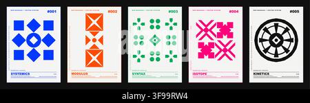 Ensemble de modèles de posters vectoriels néo-brutalistes minimalistes modernes avec des symboles géométriques abstraits et une mise en page typographique suisse pour la conception de couvertures Illustration de Vecteur