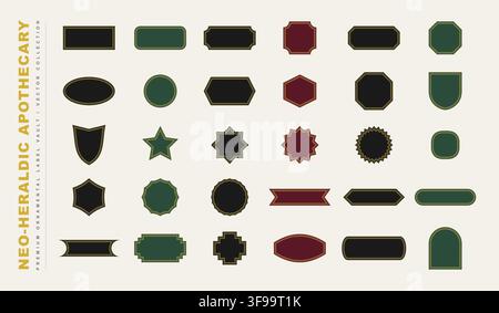 Ensemble de cadres d'étiquettes d'apothicaire néo-héraldiques vintage, collection vectorielle avec des badges et bordures d'emballage ornementaux vierges pour la conception de marque Illustration de Vecteur