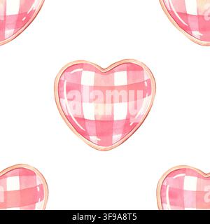 Motif sans couture avec des cœurs en vichy roses charmants. Aquarelle peinte à la main sur blanc pour textiles, papiers peints, décoration d'intérieur, papeterie, emballages, emballage Banque D'Images