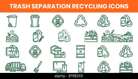 Séparation des déchets Recyclage Gestion des déchets Ensemble d'icônes de ligne écologiques Éléments vectoriels Illustration de Vecteur