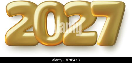 Chiffres 3D en or 2027 avec ombre isolés sur fond blanc pour bannière et calendrier du Nouvel An Illustration de Vecteur