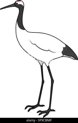 Illustration simple et adorable d'une grue à couronne rouge simplifiée Illustration de Vecteur