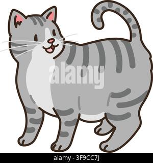 Illustration simple et adorable d'un chat tabby gris heureux en train de parler Illustration de Vecteur