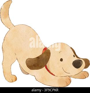 Adorable chien curieux dessiné à la main en aquarelle Illustration de Vecteur