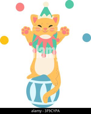 Chat de cirque simple de couleur plate debout sur une boule Illustration de Vecteur