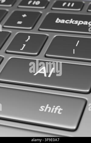 Clavier d'ordinateur avec le texte 'ai' sur une touche. Concept d'intelligence artificielle. Illustration 3D. Banque D'Images