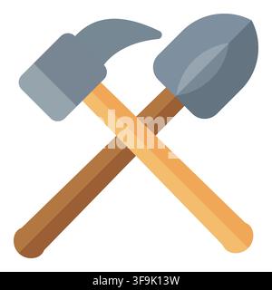 Icône de marteau et de pelle croisés symbolisant la construction, le travail et les projets de bricolage Illustration de Vecteur