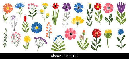 Fleurs vibrantes dans un style ludique dessiné à la main Illustration de Vecteur