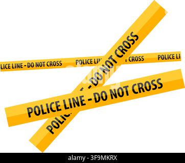 Ligne de police jaune ne pas traverser, scène de crime danger bandes de mise en garde pour lieu de crime. Illustration vectorielle isolée sur fond transparent Illustration de Vecteur