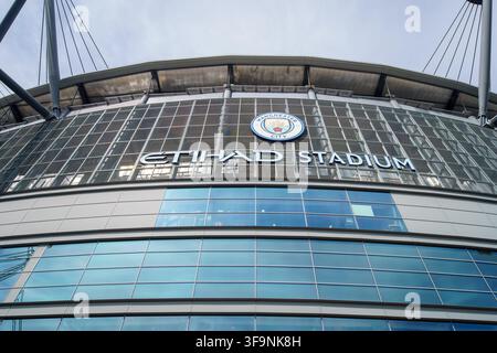 Etihad Stadium  Maison du Manchester CityFootball Club. Vue de l'extérieur du stade.Manchester  Royaume-Uni 15 août 2026 Banque D'Images