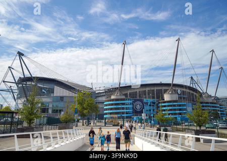 Etihad Stadium  Maison du Manchester CityFootball Club. Vue de l'extérieur du stade.Manchester  Royaume-Uni 15 août 2026 Banque D'Images