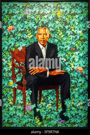 Barack Obama par Kehinde Wiley, 2018, huile sur toile. National Portrait Gallery, Washington DC, États-Unis Banque D'Images