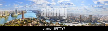 Le centre-ville du Caire sur la rive est du Nil, panorama aérien Banque D'Images