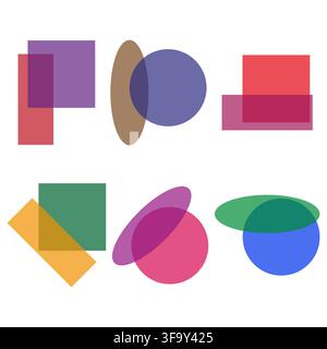 Ensemble de vecteurs de chevauchement de formes basiques présentant une figure géométrique colorée. Il visualise une composition abstraite créative. eps 10 Illustration de Vecteur