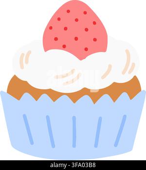 Gâteau simple et plat avec une fraise Illustration de Vecteur