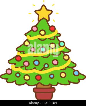Illustration simple et adorable d'un sapin de Noël avec des décorations Illustration de Vecteur