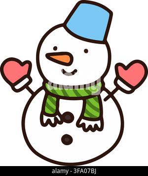 Gentil bonhomme de neige hivernal avec contours Illustration de Vecteur