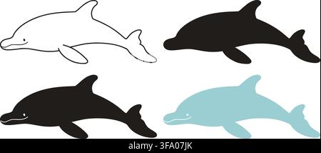 Ensemble d'illustrations adorables et simples de silhouettes de dauphins Illustration de Vecteur