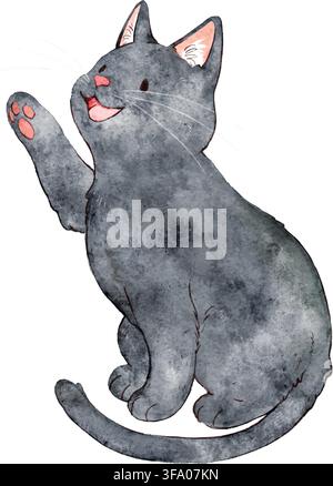 Peinture à l'aquarelle d'un chat mignon en train de jouer Illustration de Vecteur