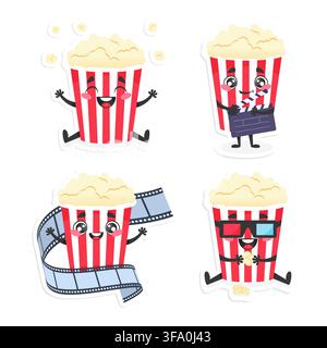 Autocollants avec personnage de pop-corn. Conception de personnage. Illustration vectorielle Illustration de Vecteur