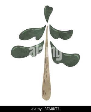 Jolis arbres éternels en dessin animé. Épicéa avec des aiguilles vertes. Illustration de sapin aquarellée dessinée à la main pour enfants, bébé, crèche, carte, motif. Vif Banque D'Images