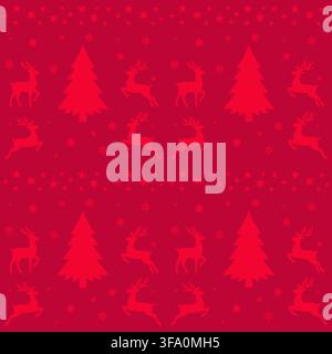 Motif sans couture mettant en scène des rennes et des arbres de Noël stylisés dans une composition équilibrée. Thème de fête fort adapté aux produits de décoration et d'impression. Illustration de Vecteur