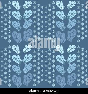 Motif hivernal décoratif avec des moufles disposées en composition symétrique avec des flocons de neige Illustration de Vecteur