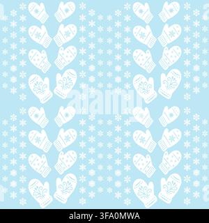 Motif hivernal décoratif avec des moufles disposées en composition symétrique avec des flocons de neige Illustration de Vecteur