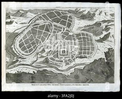 SEATTLE - 11 SEP 2022 - Illustration cartographique historique représentant l'ancienne ville d'Israël, avec les principaux quartiers, le paysage environnant et le topo Banque D'Images