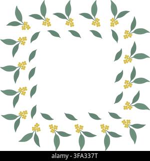 Cadre carré avec feuilles et fleurs jaunes Osmanthus Festival de mi-automne Espace de copie Modèle. Utilisation pour les invitations de festival, cartes, affiches, étiquettes, emballages, menus et graphismes pour les réseaux sociaux. Illustration de Vecteur