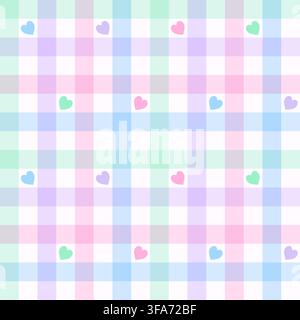 Motif écossais pastel sans couture avec des cœurs. Arrière-plan à carreaux vichy vectoriel pour la conception de surface. Illustration de Vecteur