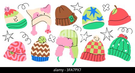 Collection de chapeaux d'hiver colorés et mignons Illustration de Vecteur