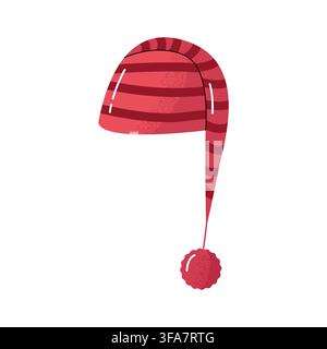Bonnet d'hiver long rayé rouge avec illustration vectorielle à pompon Illustration de Vecteur